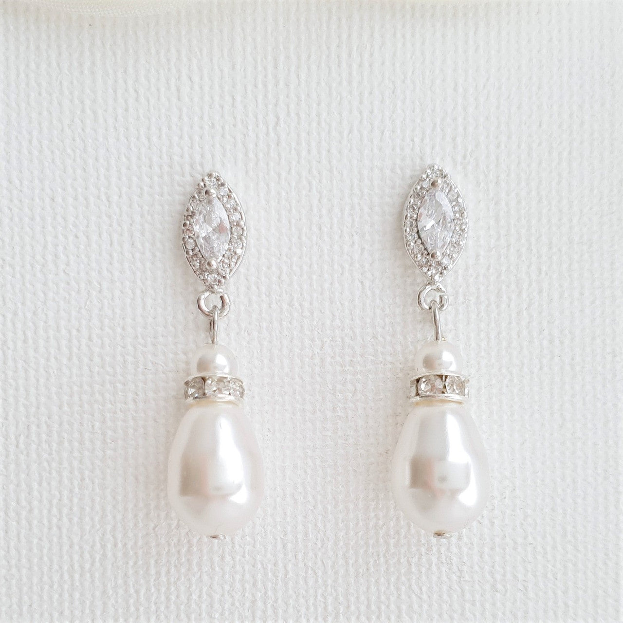 Gold Teardrop Pearl Earrings for Weddings- Ella