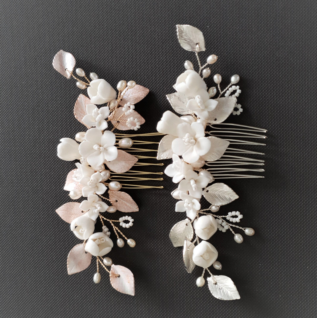 Small Flower Rose Gold Leaf Hair Comb- Fairy