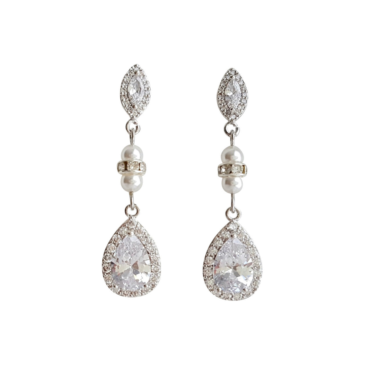 Gold and Pearl Wedding Drop Earrings-Ella