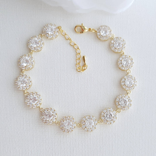 Gold Bridal Bracelet for Weddings in Round Cubic Zirconia -Cristle