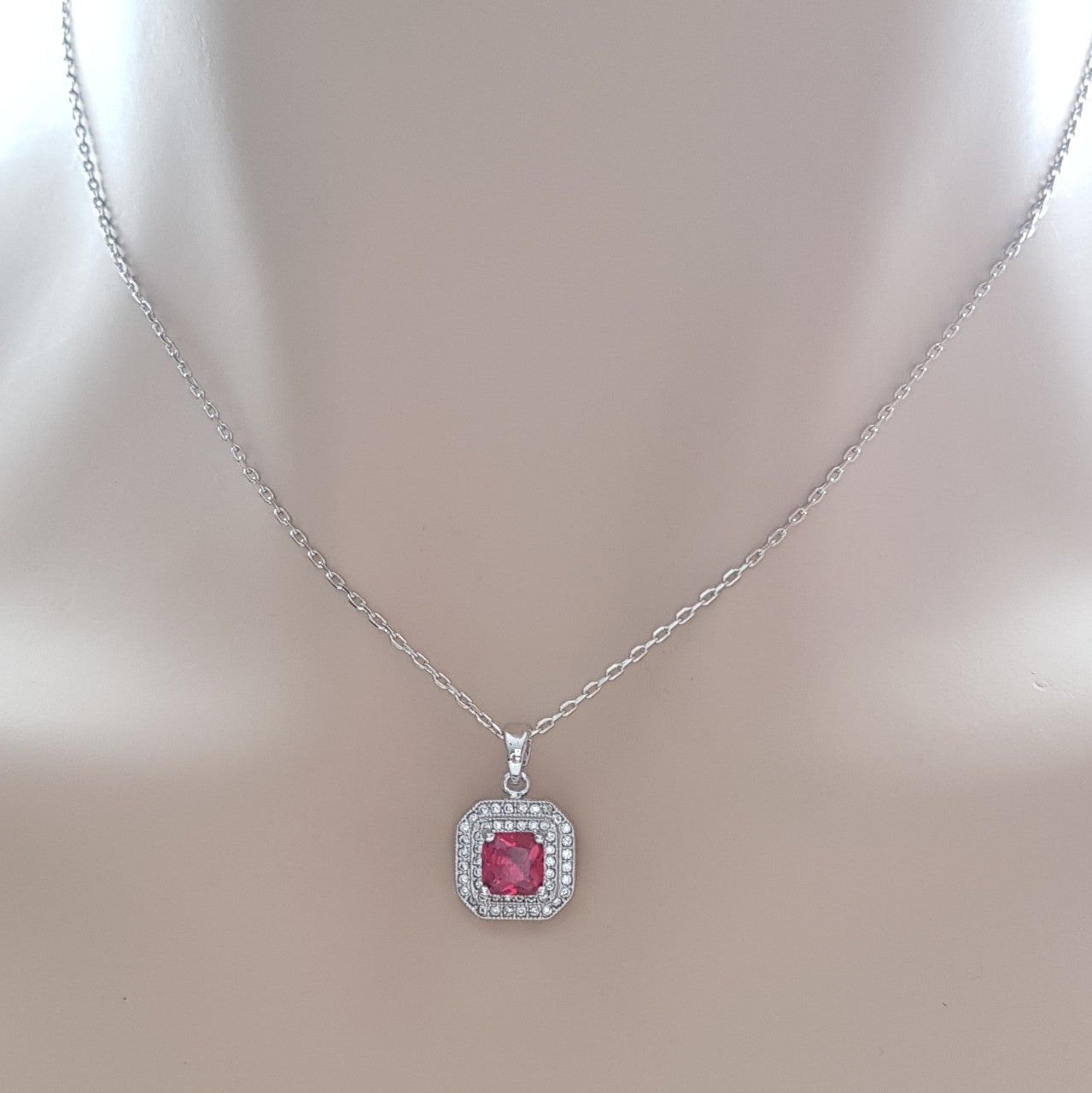 Red Square Pendant Necklace-Quad Red