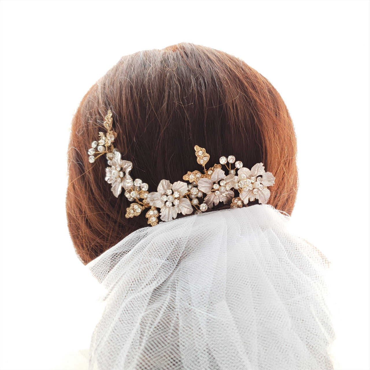 Silver flower Leaf Hair Comb for Weddings-Gardenia