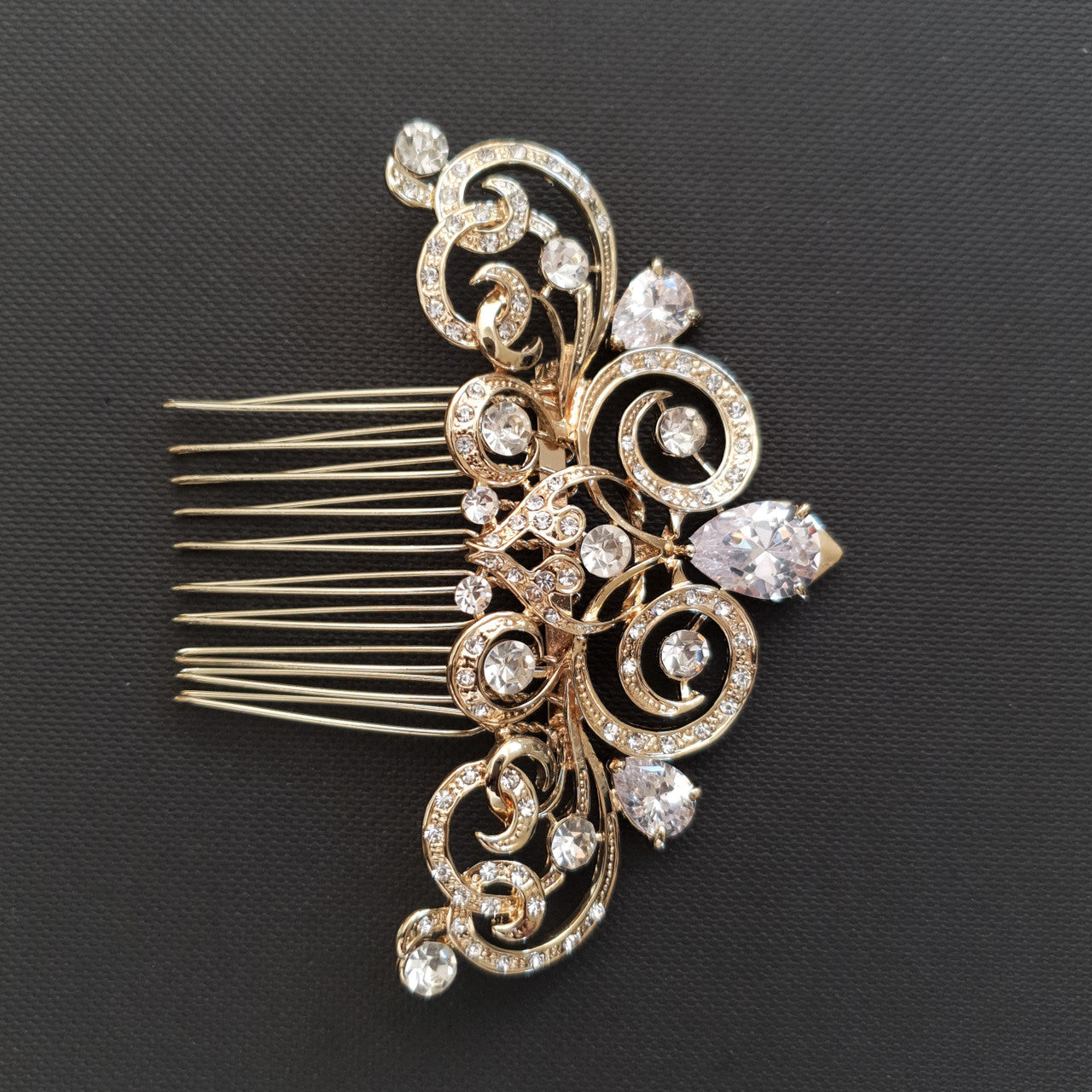 Decorative Victorian Style Bridal Hair Comb in Gold-Agatha