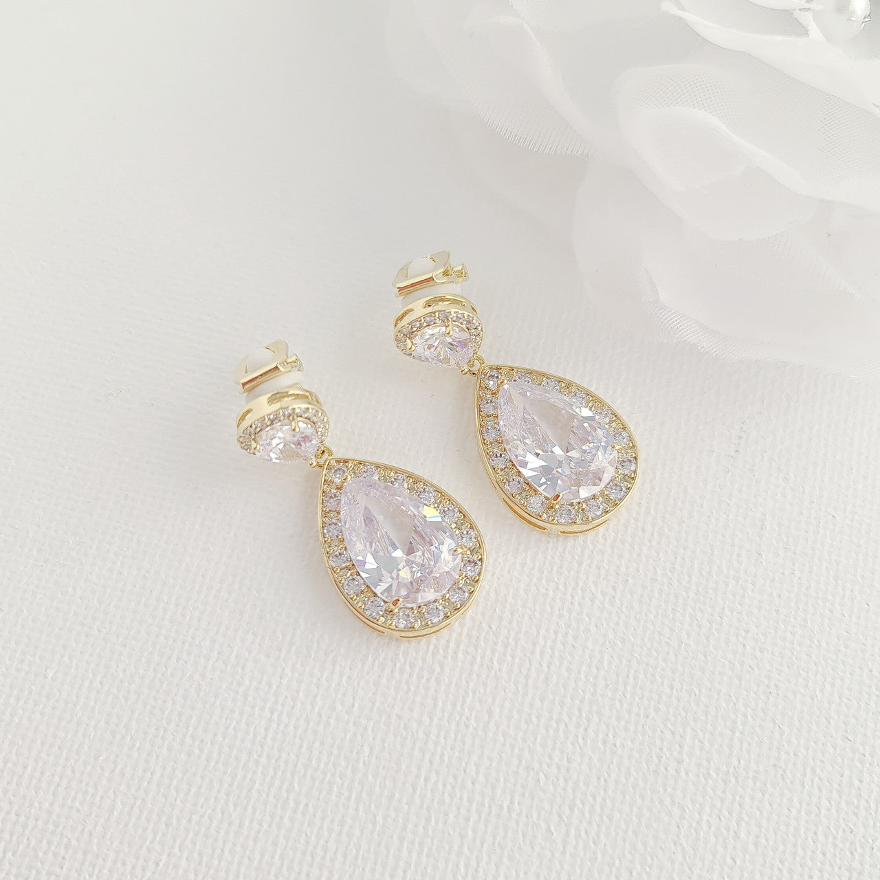 Rose Gold Wedding Earrings with Clip On-Evelyn