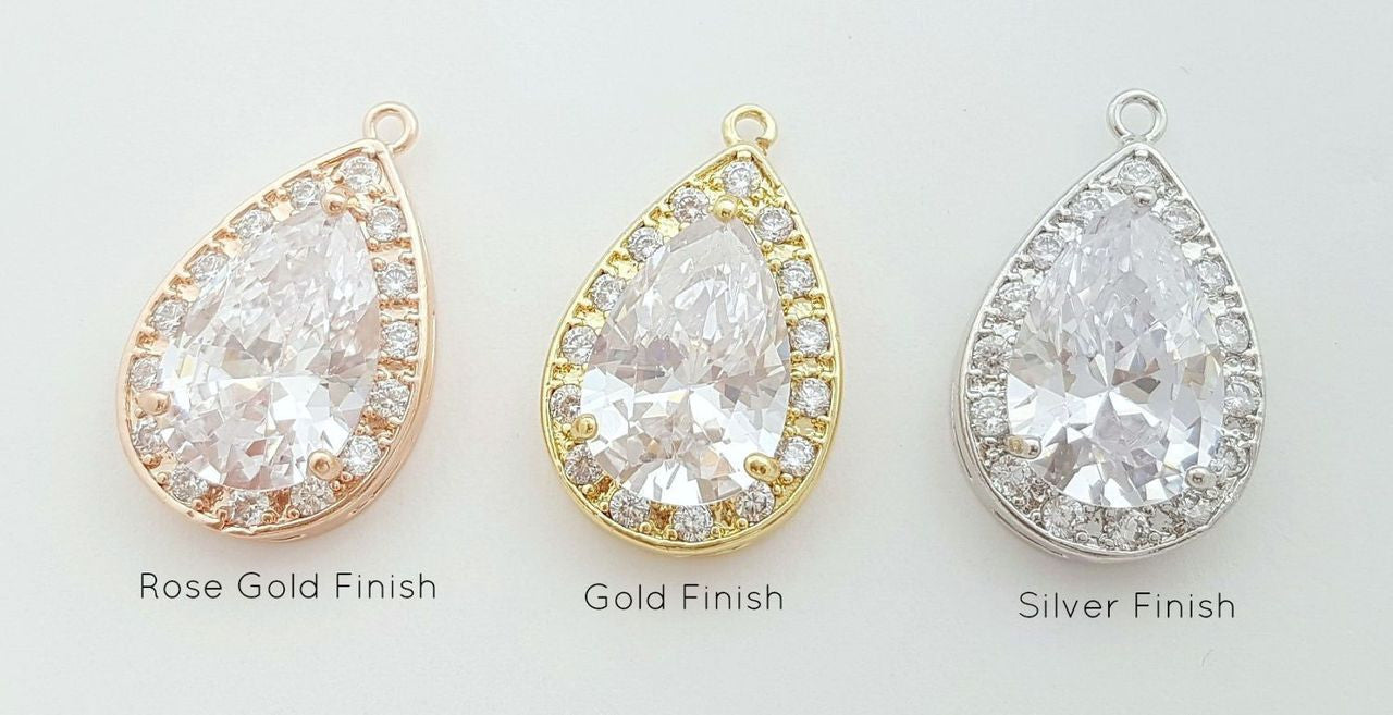 Bridal Necklace, Crystal Wedding Necklace, Rose Gold, Gold, Large Cubic Zirconia Teardrop, Crystal Drop Pendant, Wedding Jewelry, Evita
