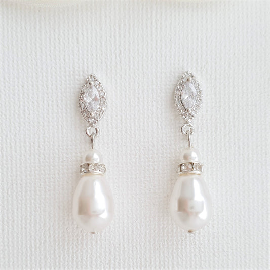 Teardrop Pearl Earrings for Weddings in Silver- Ella