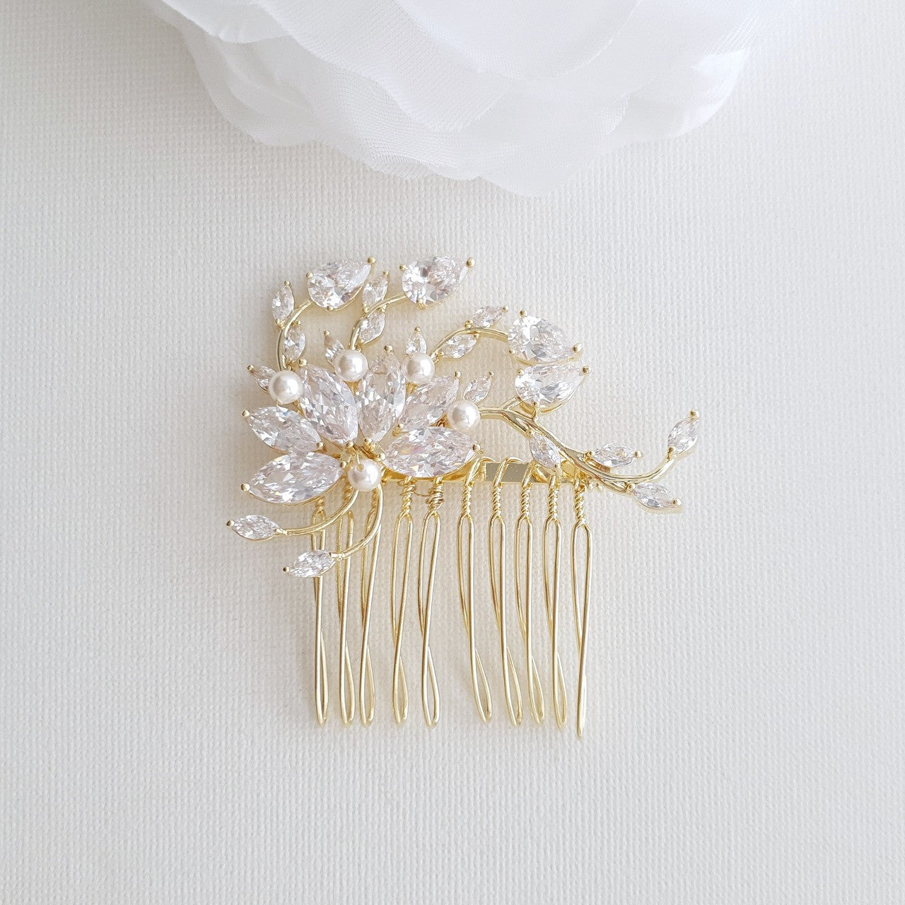 Small Flower Rose Gold Bridal Hair Comb -Kika