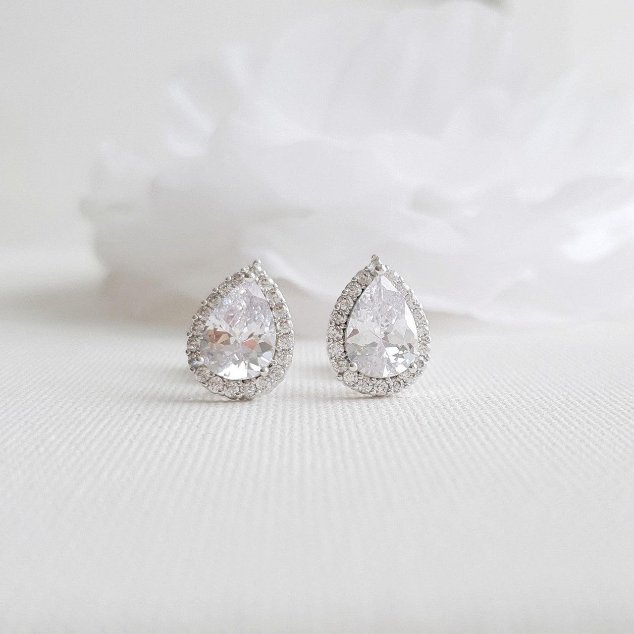 Gold Clip On Earrings in Teardrop CZ for Brides Bridesmaids-Emma