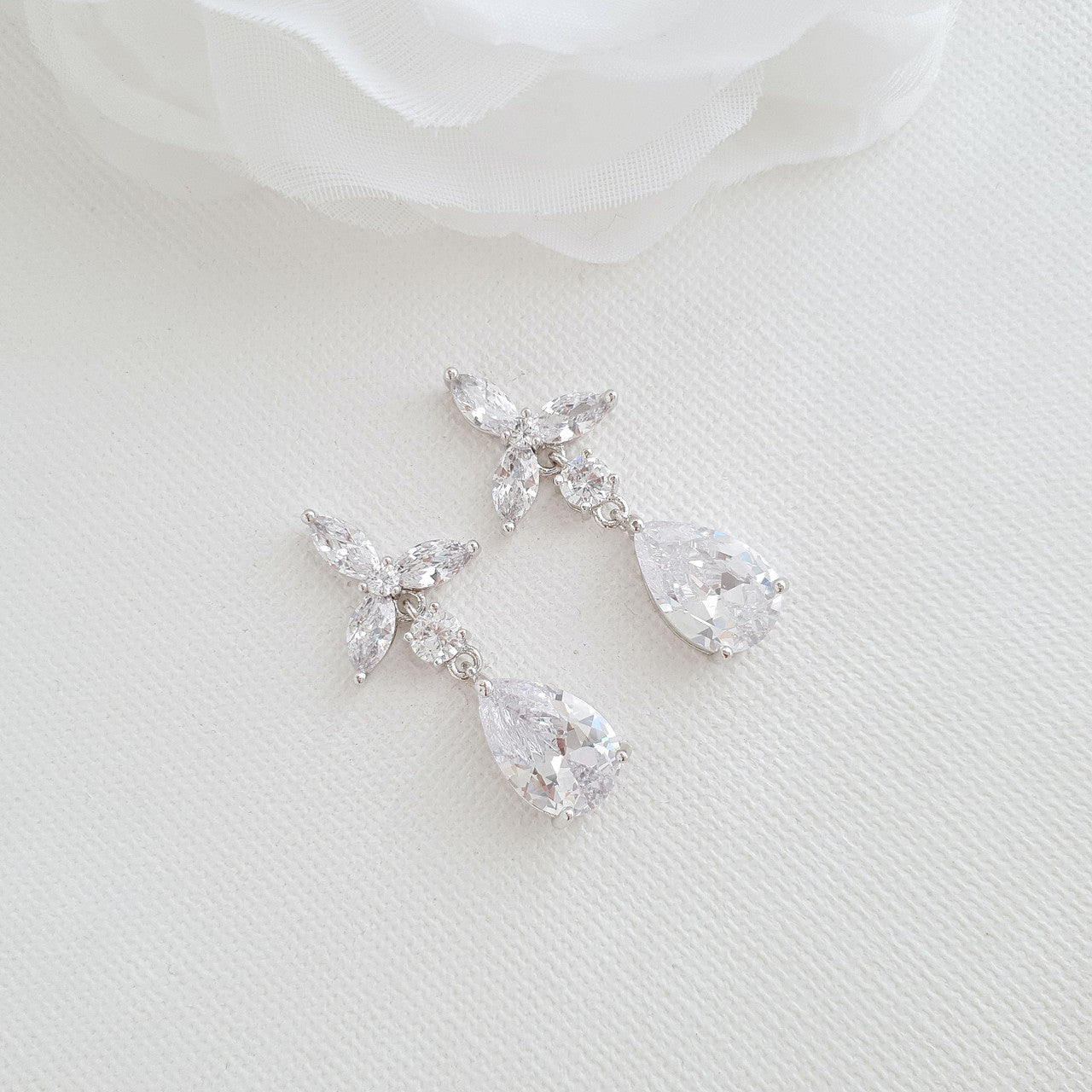 Floral Bridal Earrings in CZ Crystals- Poetry Designs