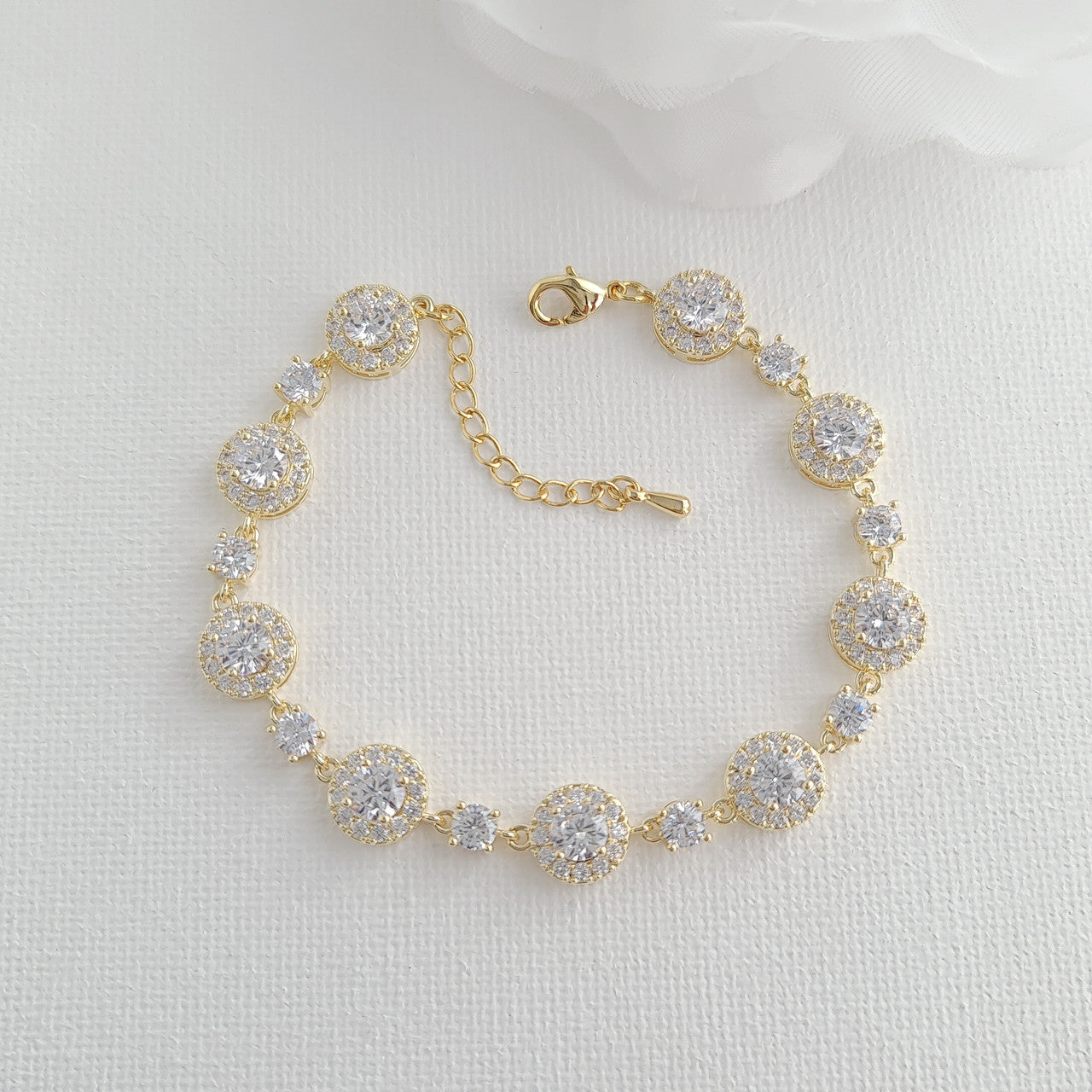 Round Halo CZ Bracelet and Earrings Set for Brides-Reagan