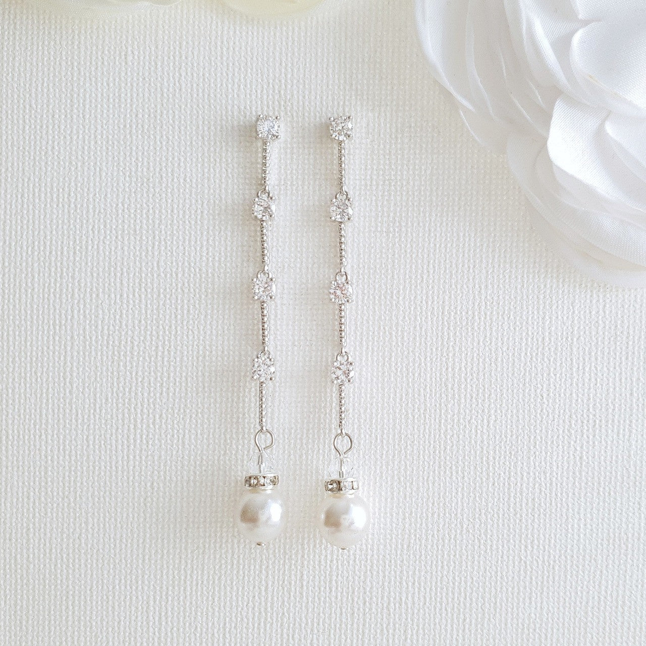 Rose Gold Long Earrings for Brides-Ginger