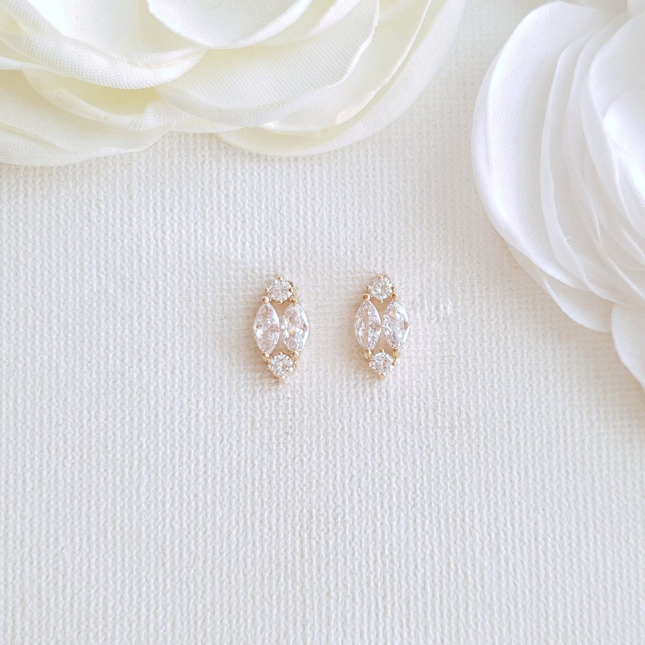 14K Gold Plated Diamond Shaped Stud Earrings-Hayley