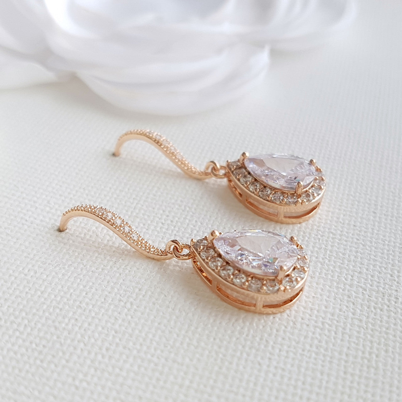 Wedding Dangle Earrings in Rose Gold-Emma