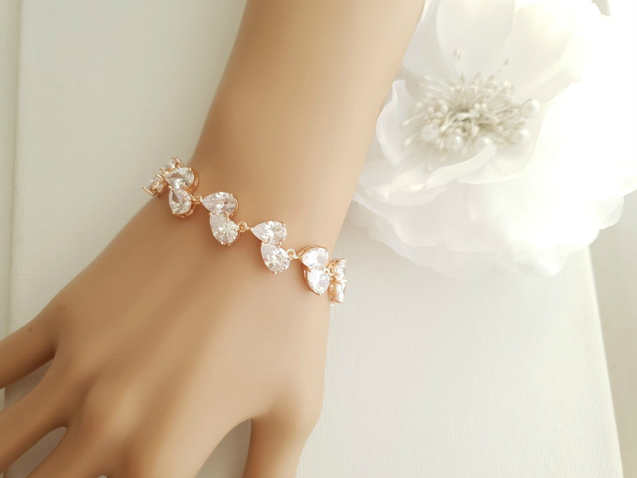 Rose Gold Teardrop Wedding Bracelets- Clara
