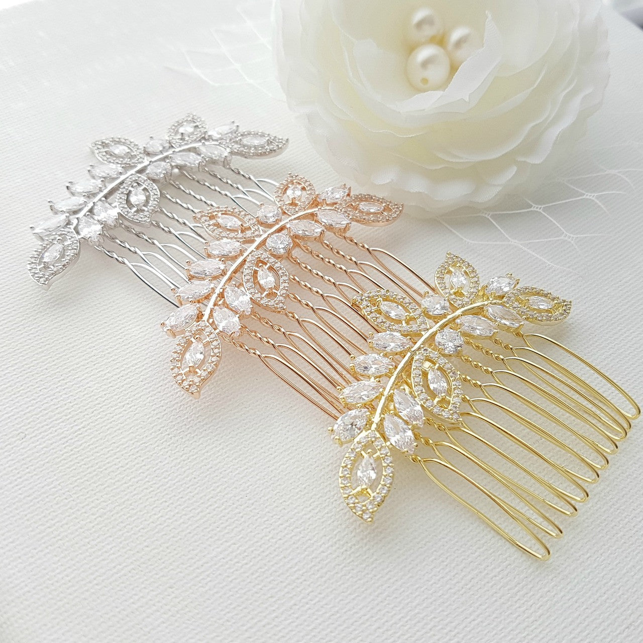 Leaf Bridal Hair Comb With Pearls-Kerry