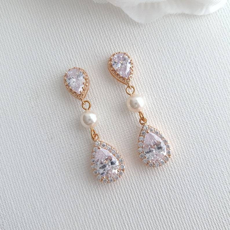 Rose gold and Pearl Earrings-Emma