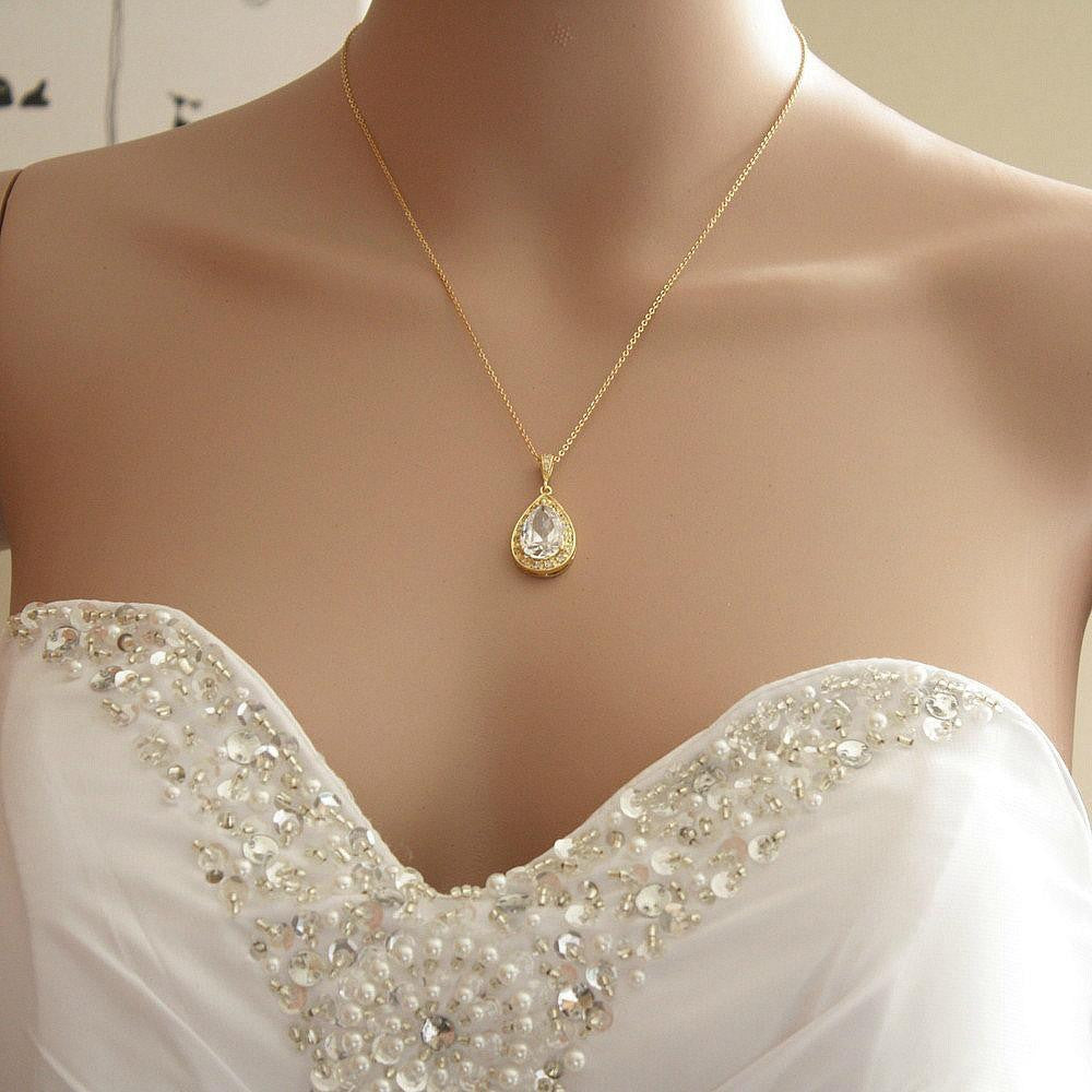 Silver Plated Teardrop Wedding Necklace for Bridesmaids and Brides-Evelyn