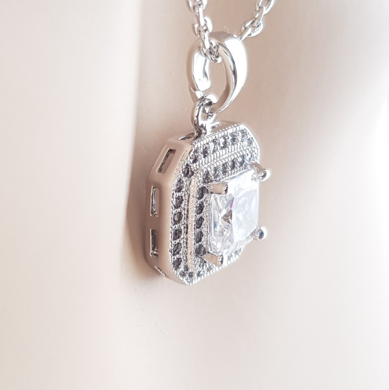 Square Cubic Zirconia Pendant Necklace- Quad