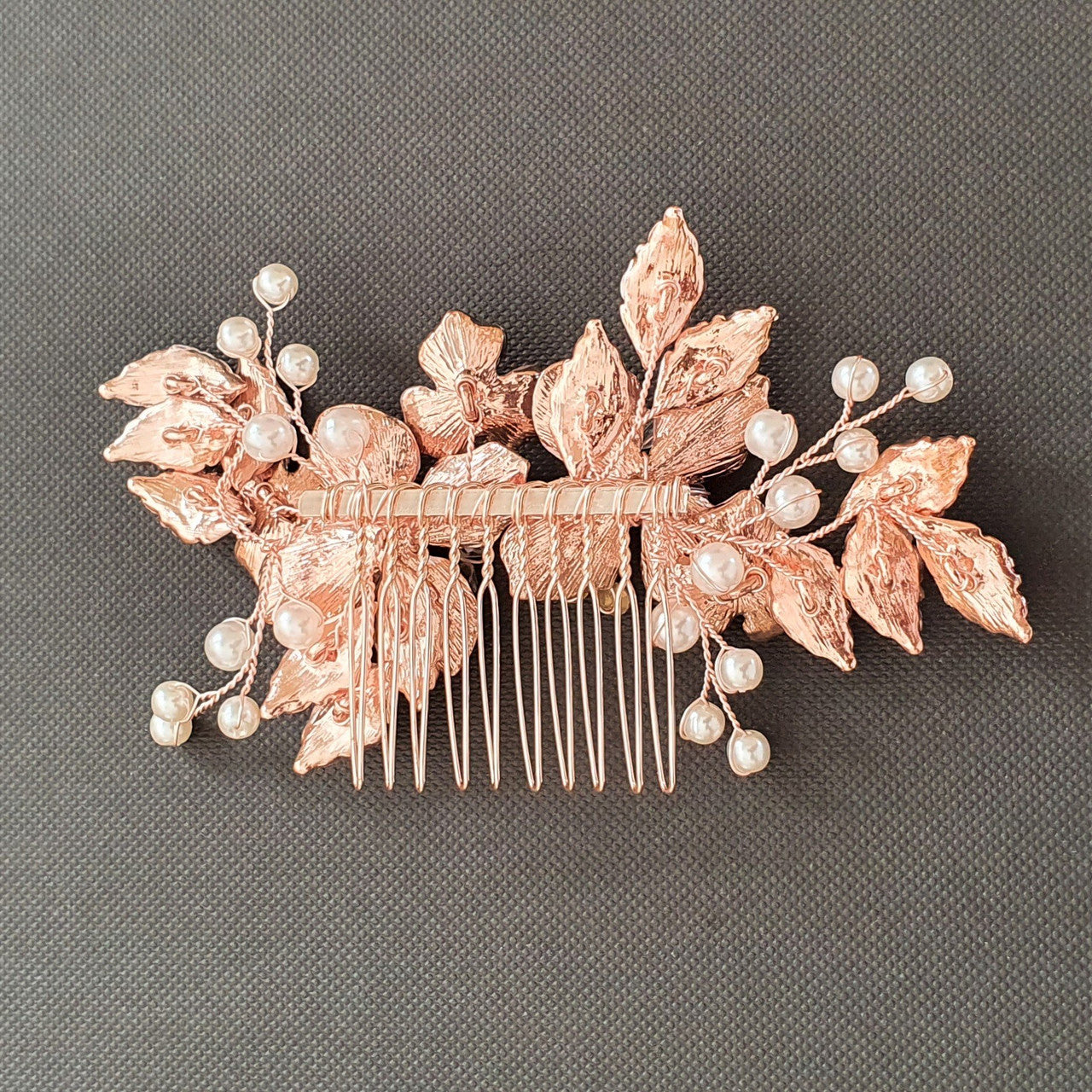 Rose Gold Flower and Leaf Hair Comb for Weddings- Azalea