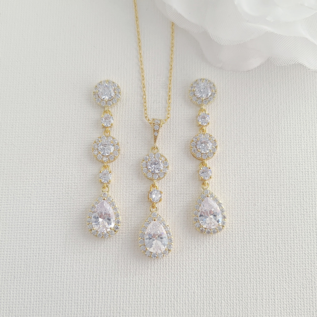 Earrings With Long Pendant Necklace Wedding Jewelry Set-Reagan