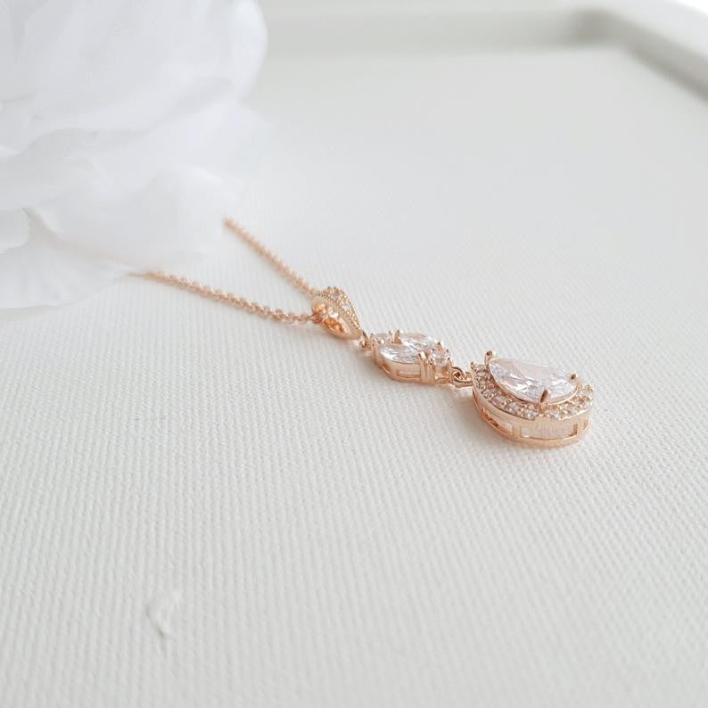 Rose Gold Pendant Drop Necklace for Weddings-Hayley