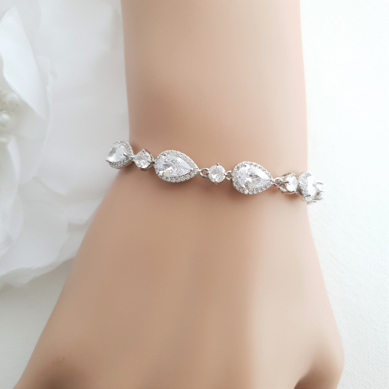 Dainty Teardrop Wedding Bracelet in Gold for Brides-Emma