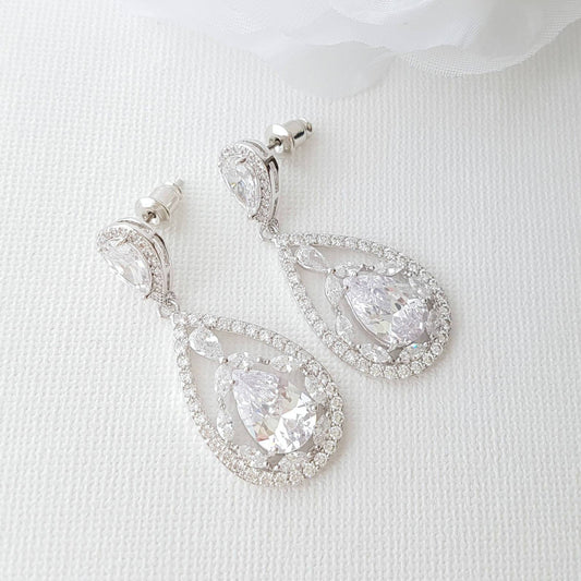 Cubic Zirconia Bridal Drop Earrings- Esther