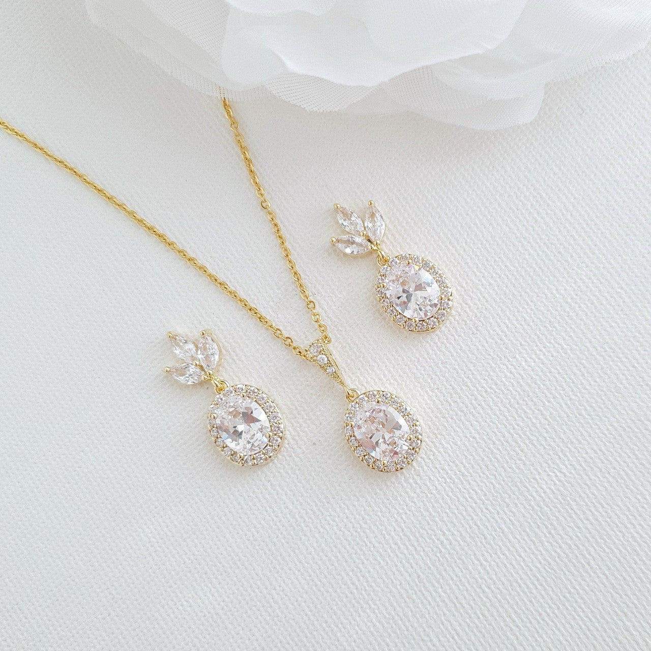 Small Earrings and Necklace Bridesmaid Jewelry Set- Emily