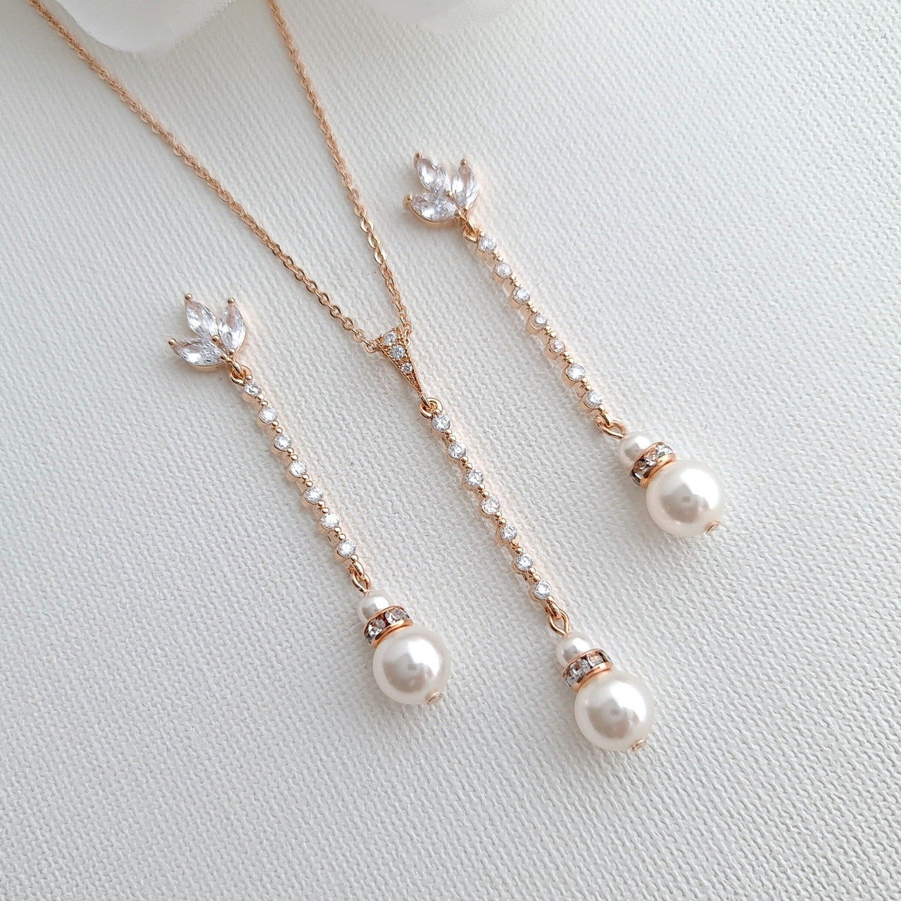 Long Pearl Drop Earrings and Necklace Set- Jodi