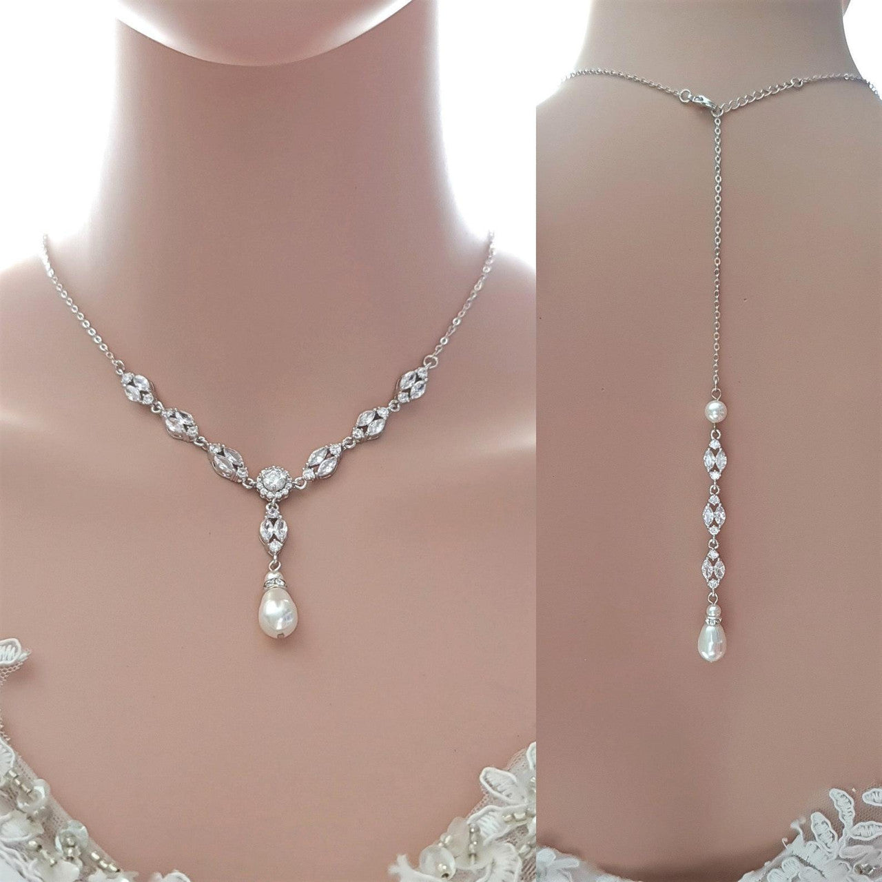 Rose Gold Back Jewellery Set with Necklace Bracelet Earrings for Weddings-Hayley