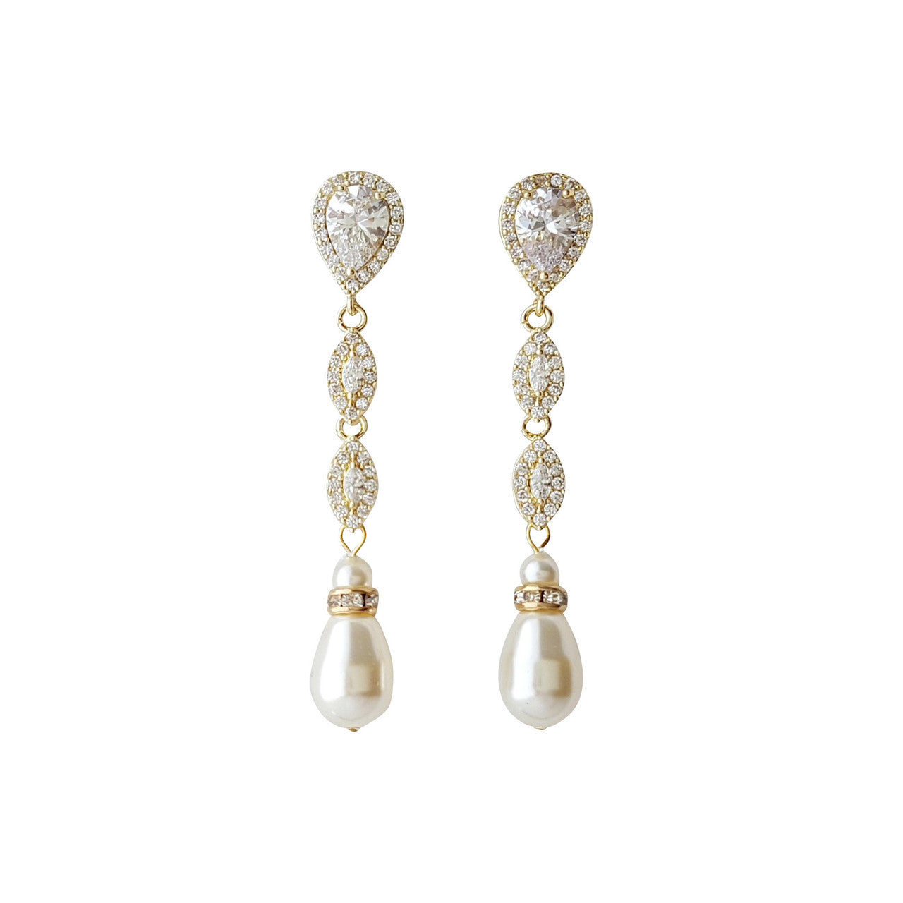 Rose Gold Pearl Earrings-Abby