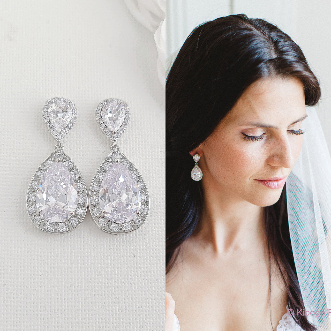 Wedding Earrings in Crystal Teardrops for Brides- Evelyn