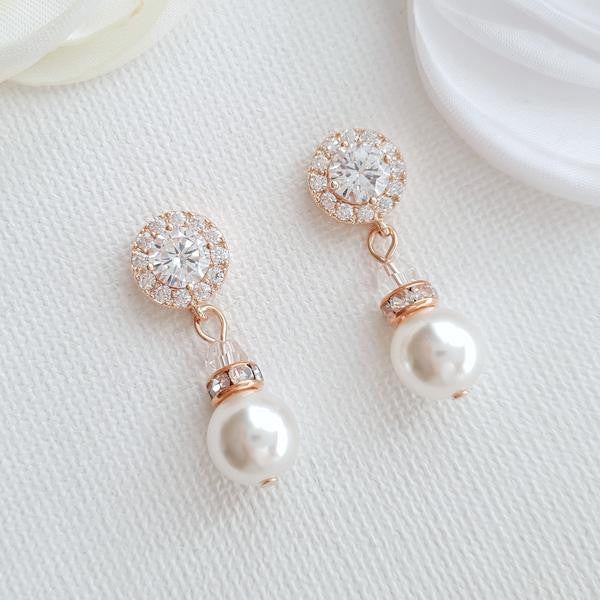 Simple Rose Gold Drop Pearl Earrings- Bronte