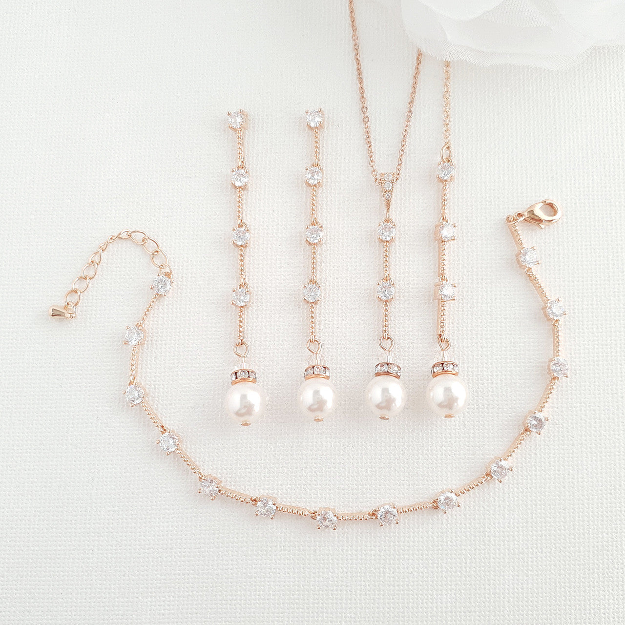 Pearl Drop Wedding Jewellery Set for Bride-Ginger