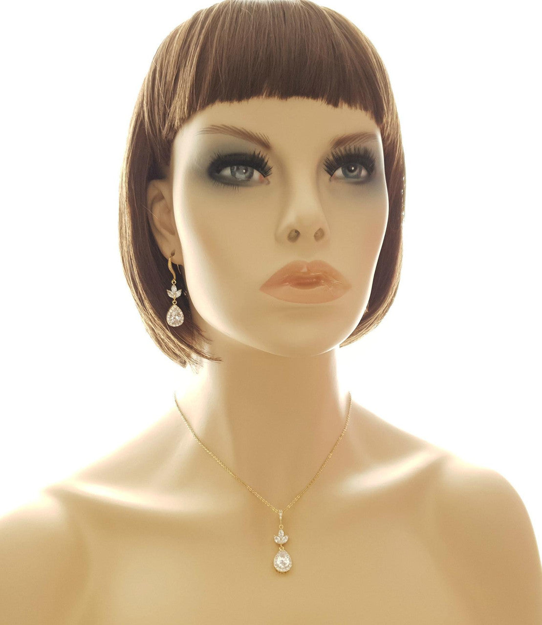 14K Yellow Gold Necklace and Earrings Set for Brides-Lotus