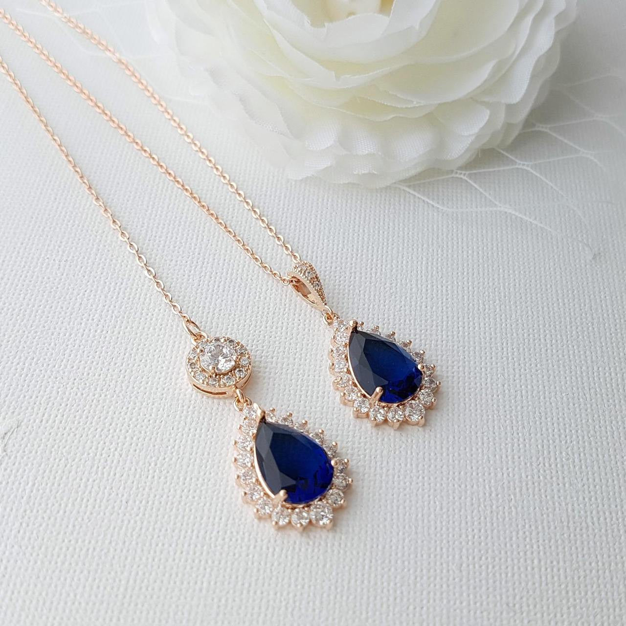 Blue & Gold Necklace with Backdrop-Aoi