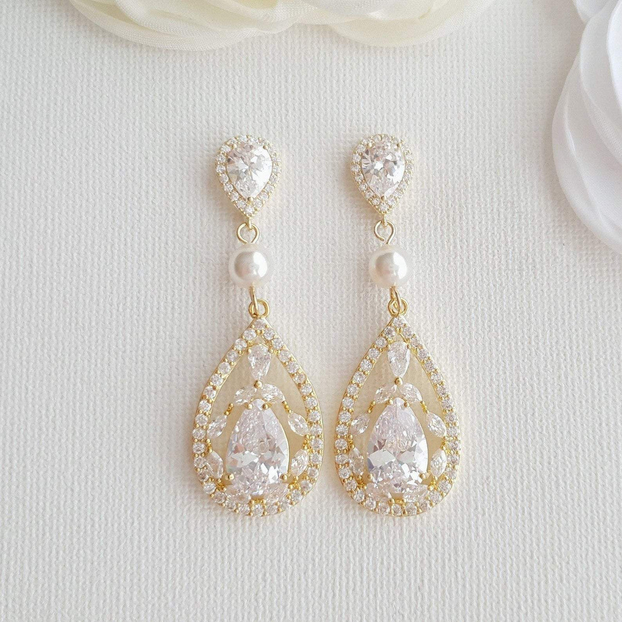 Gold Cubic Zirconia Earrings-Esther