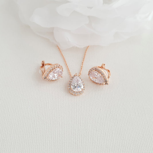 Rose Gold Bridesmaid Jewellery Set with Clip-on Earrings- Emma