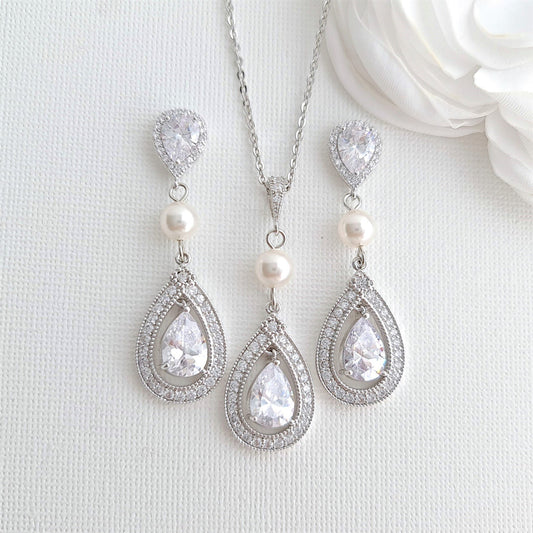 Bridal Necklace and Earring Set-Sarah