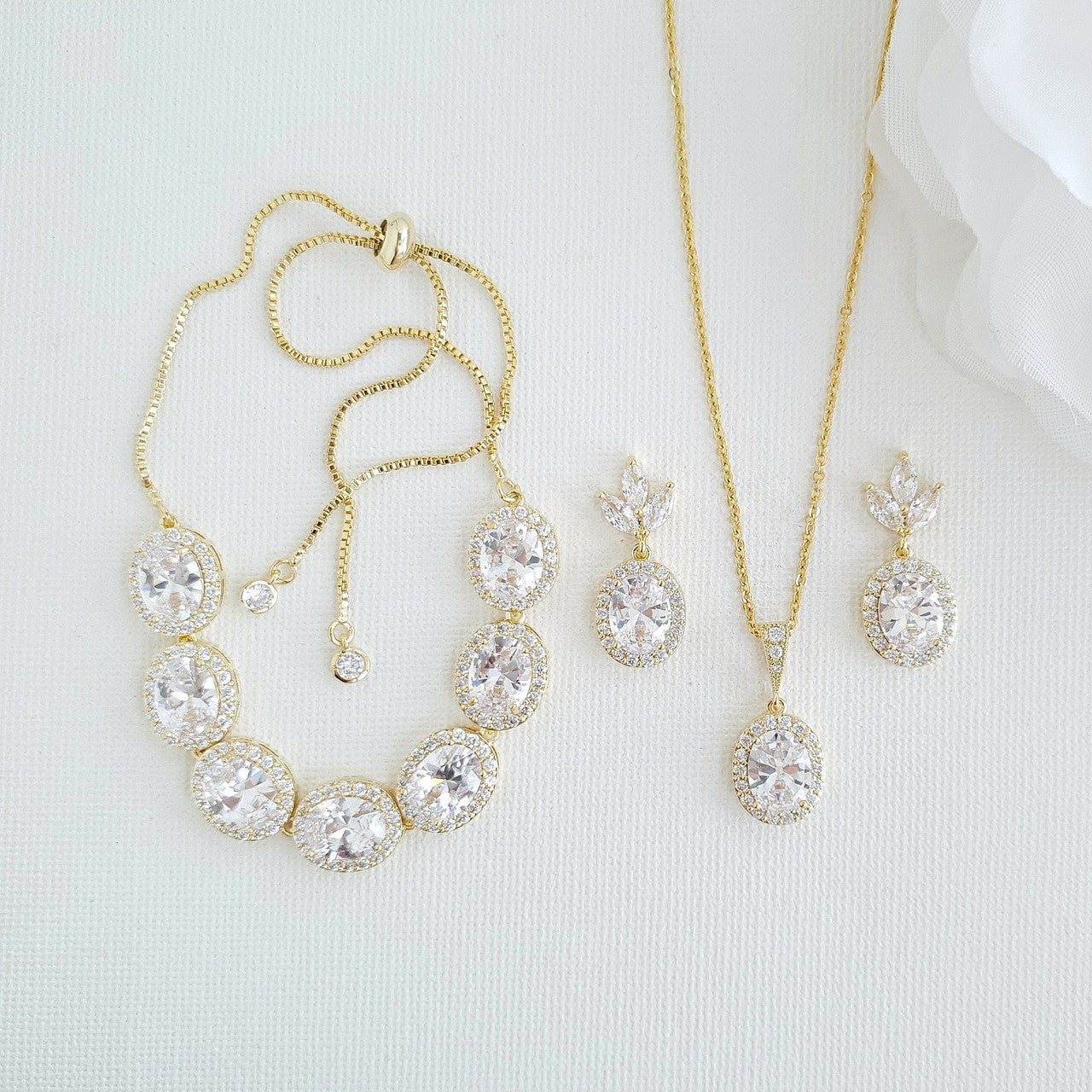 Oval Necklace Set With Matching Earrings & Bracelet- Emily