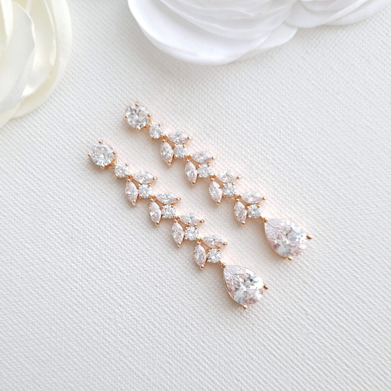Marquise Bridal Earrings in Rose Gold- Kira