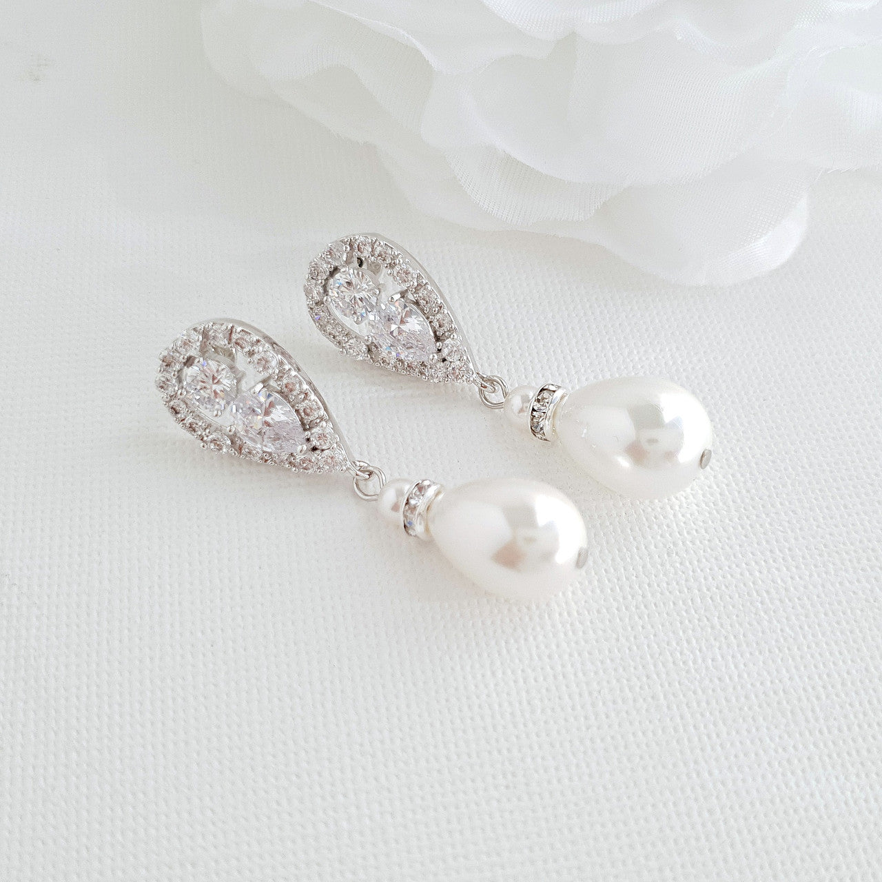 Silver Pearl Drop Earrings-Cera