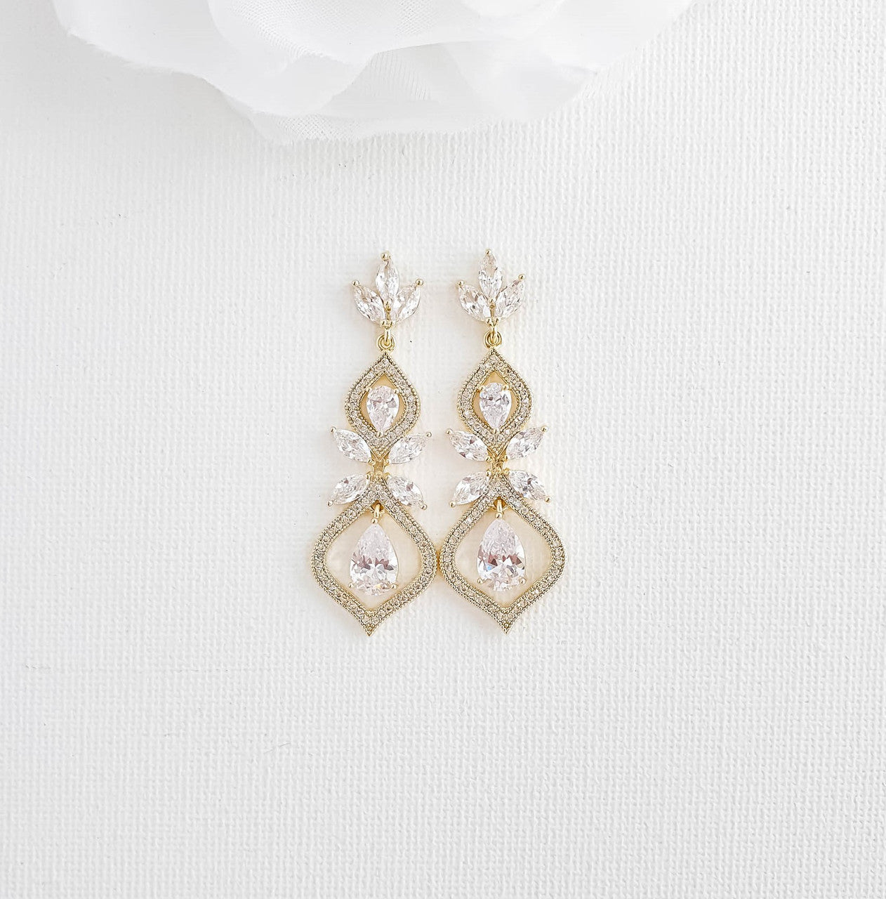 Crystal Teardrop Wedding Earrings for Brides Silver- Meghan