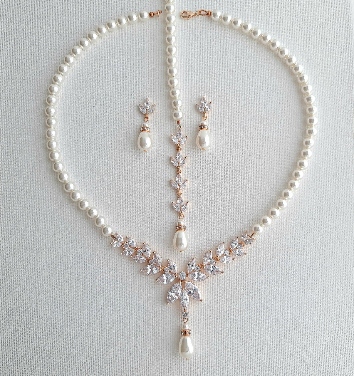 Pearl Necklace and Earrings Wedding Jewelry Set- Katie
