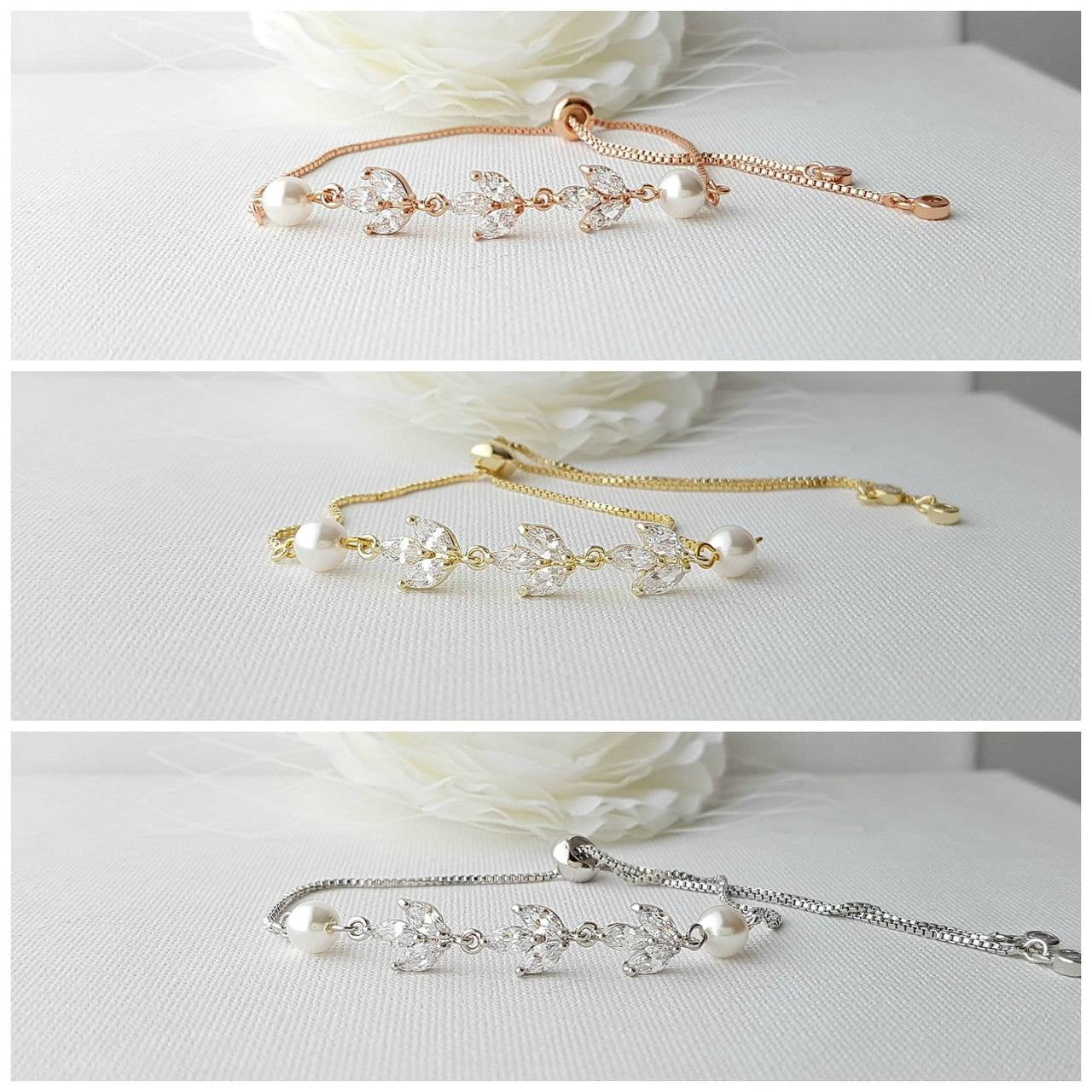 Delicate Gold Bracelet for Brides & Ladies in Marquise Cubic Zirconia( CZ) for Wedding - Leila