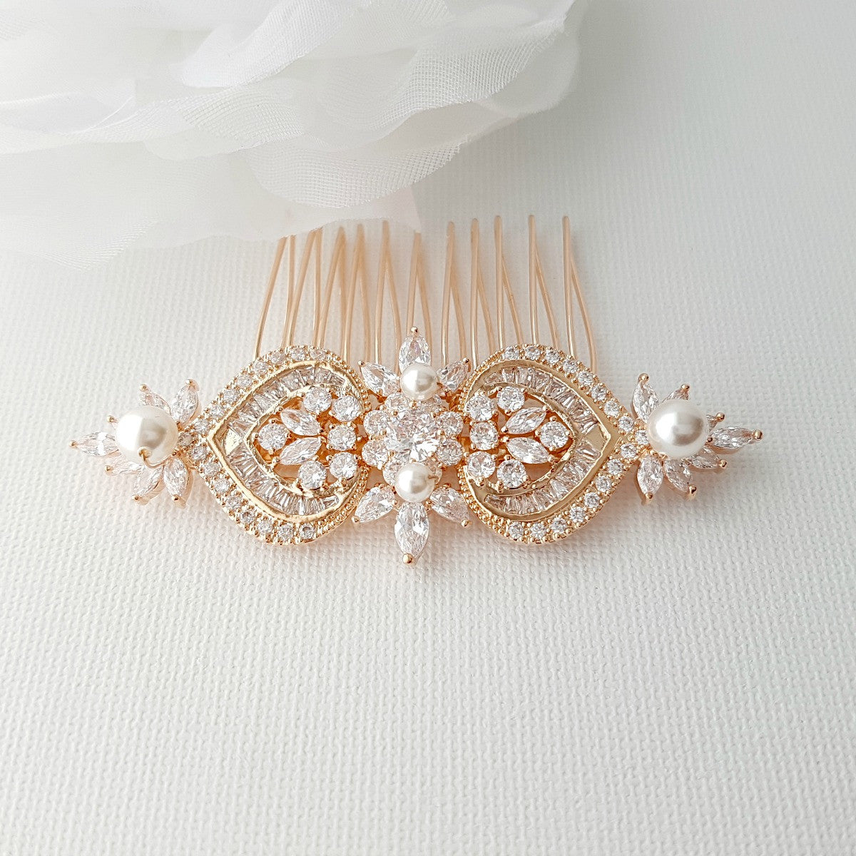 Rose Gold Bridal Hair Comb, Wedding Hair Comb, Pearl Bridal Hair Piece, Crystal, Gold, Pearls, Bride Hair Jewelry, Rosa