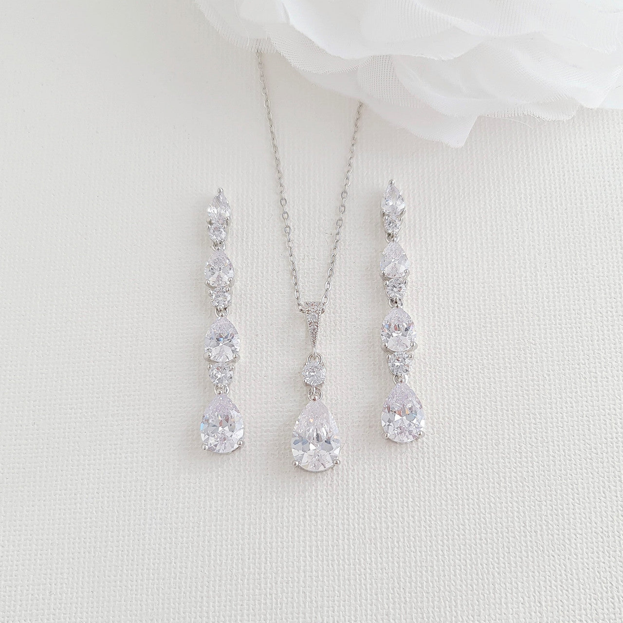 Drop Pendant Necklace and Earrings Wedding Jewelry Set-Hazel