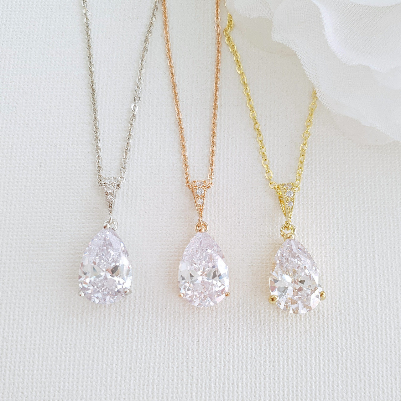 Clear Cubic Zirconia Teardrop Necklace-Clara