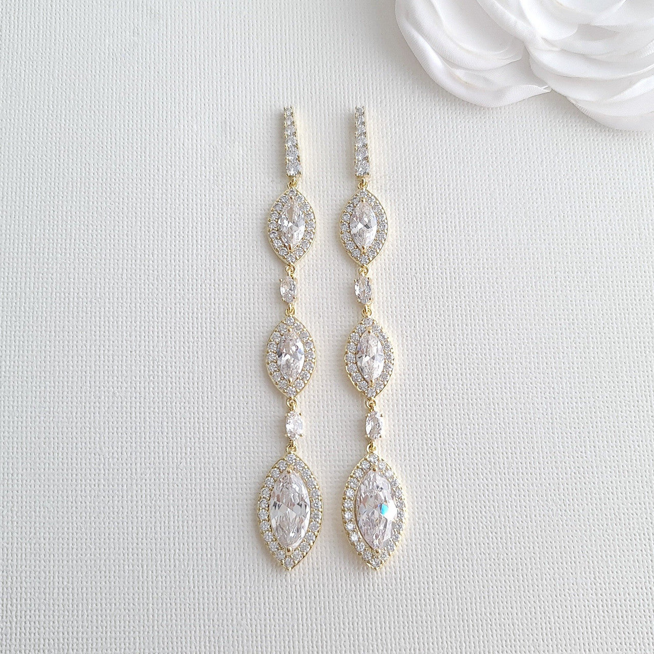 14k Gold Bracelet and Long Gold Earrings Set- Harriet