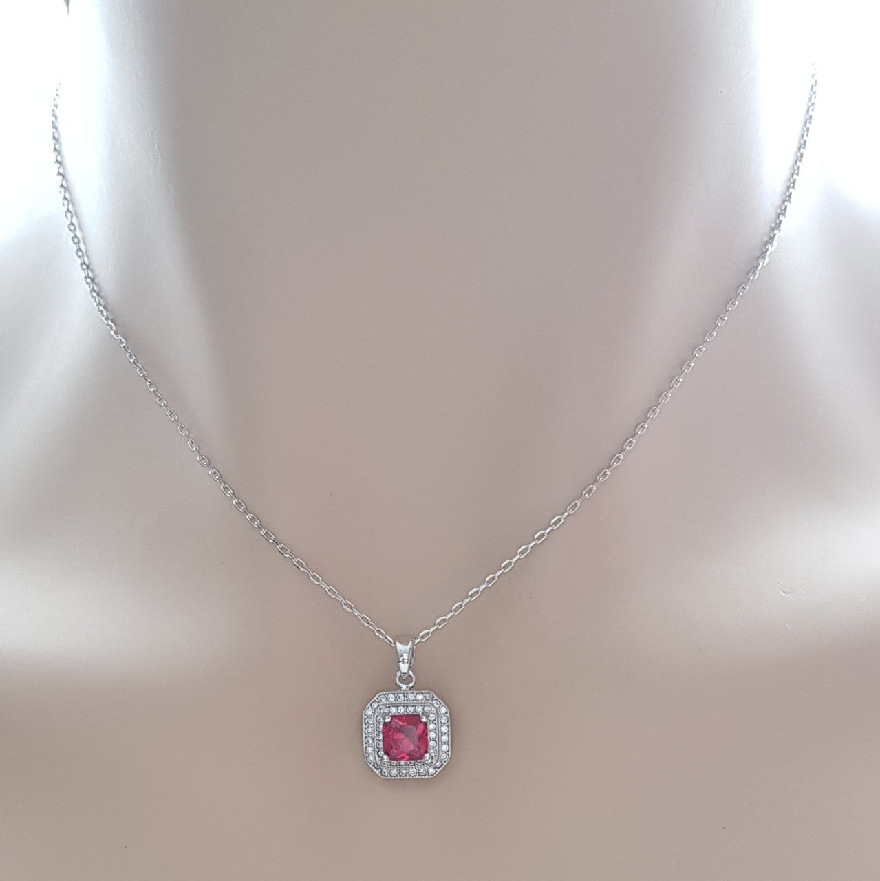 Red Square Pendant Necklace-Quad Red